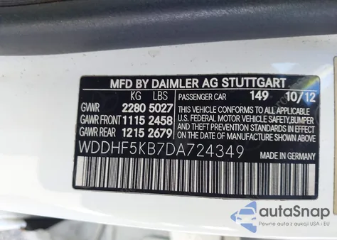 2013 Mercedes-Benz E 350 from USA, damaged, VIN WDDHF5KB7DA724349